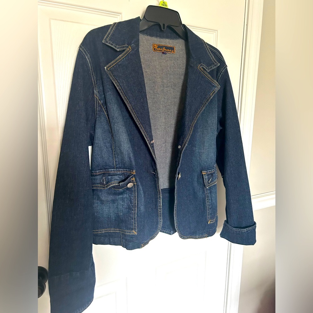 Yuka Jeans Dark Denim Jean Jacket with Silver Embellishment